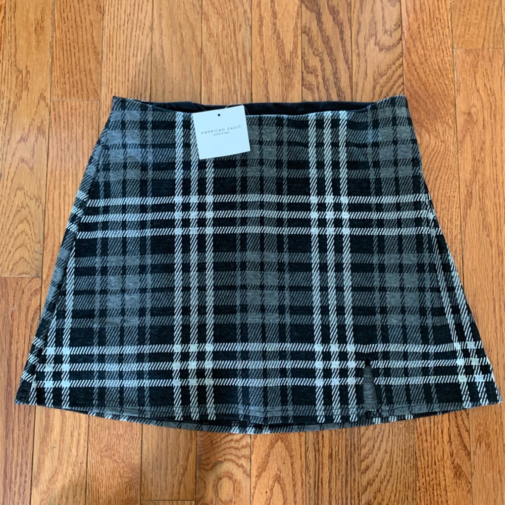 American Eagle Outfitters Black and Gray Plaid Mini Skirt